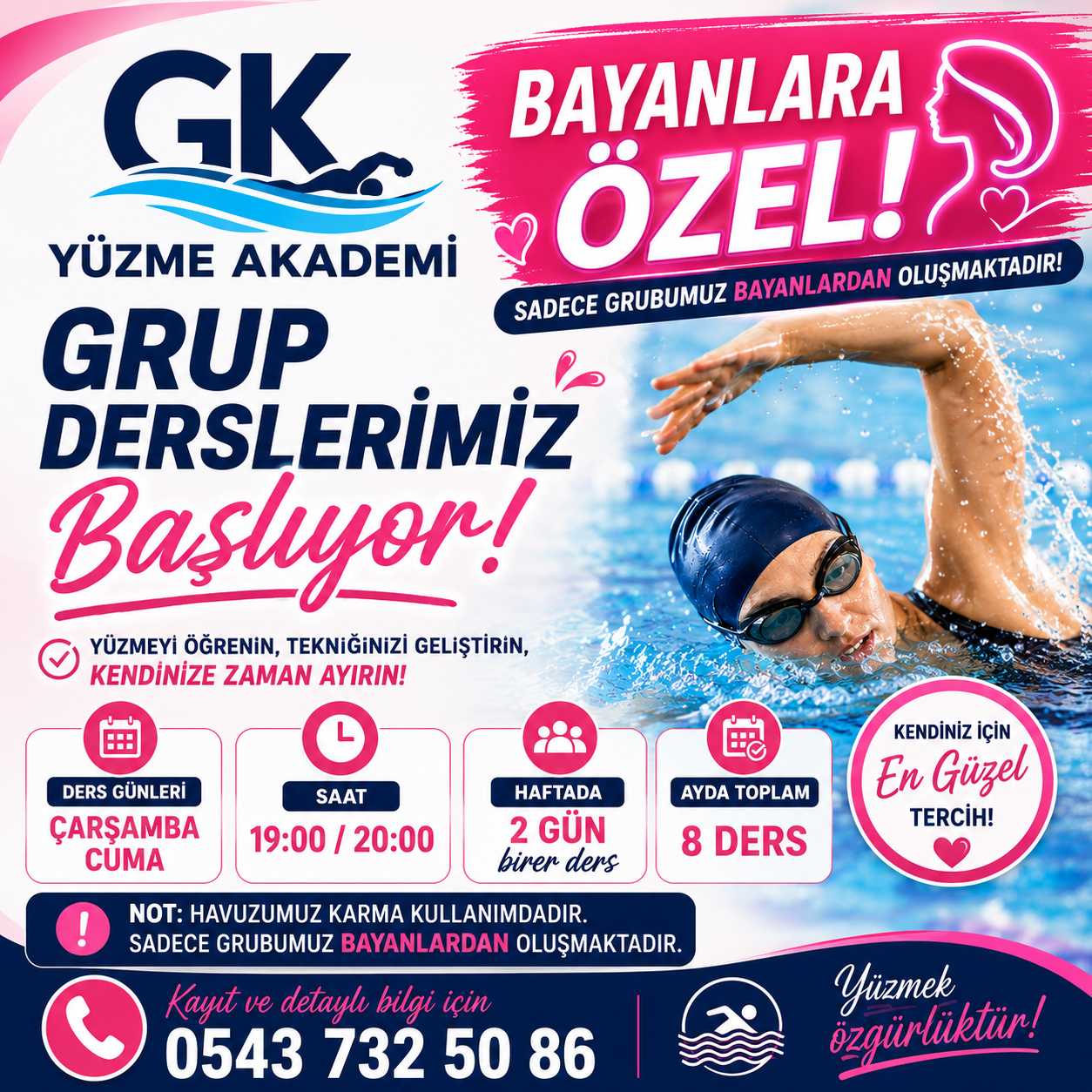 BAYANLARA ÖZEL GRUP DERSİ – GK Yüzme Akademi